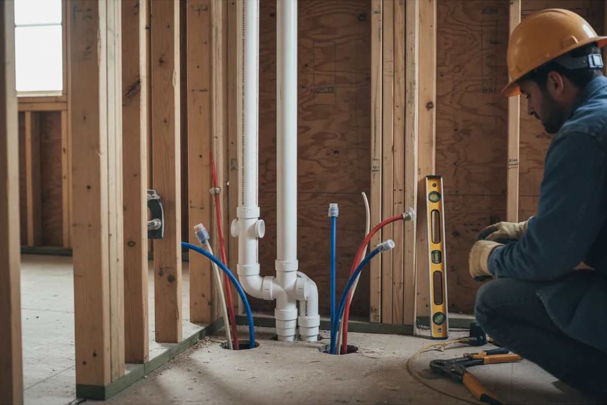 Drain and supply rough-in during Drain Cleaning in Mansfield Center